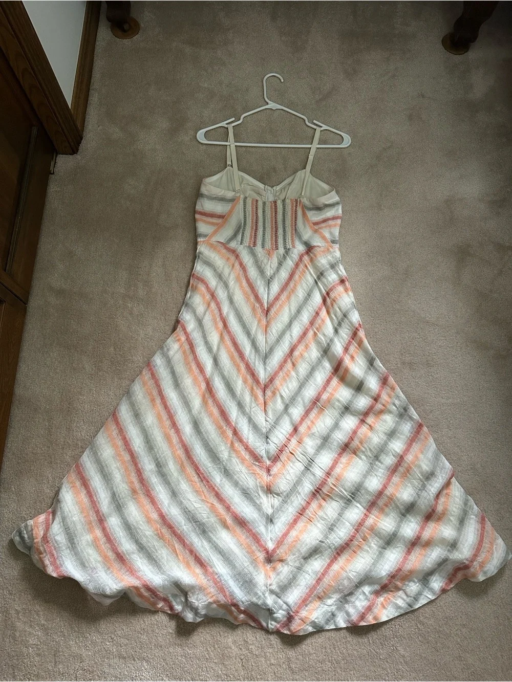 Free People Striped Button-Front Midi  Sundress in Cream, Coral, and Gray